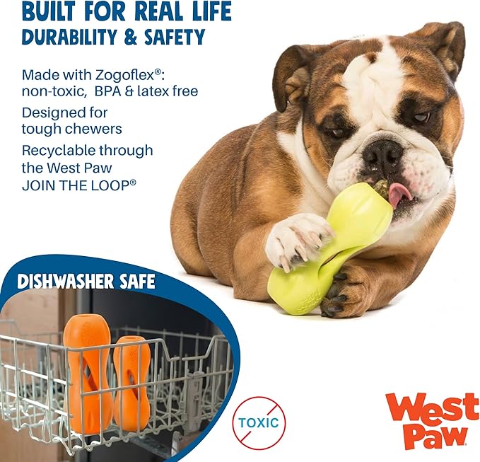 WEST PAW Qwizl Durable Zogoflex Dog Puzzle Toy for Mental Stimulation, and Enrichment - Treat Dispensing for Bully Sticks and Dental Sticks - Dishwasher Safe - Made in USA - Small - Cardinal