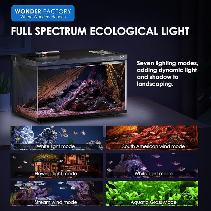 5 Gallon Smart Fish Tank App-Controlled Glass Betta Aquarium Starter Kit | Auto Feeder, 7 Colors LED Light, Temperature Display, Dual Filtration Quiet Pump, Download Free App 'SmartLIfe'