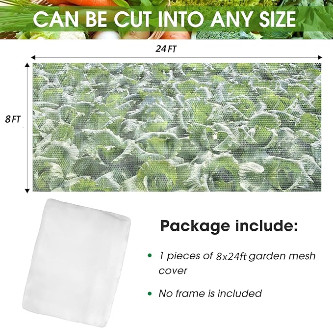 Unves 8'x24' Garden Netting, Mosquito Bird Netting for Garden Protection, Insect Plant Mosquito Net Covers for Vegetable Fruits from Birds Bugs