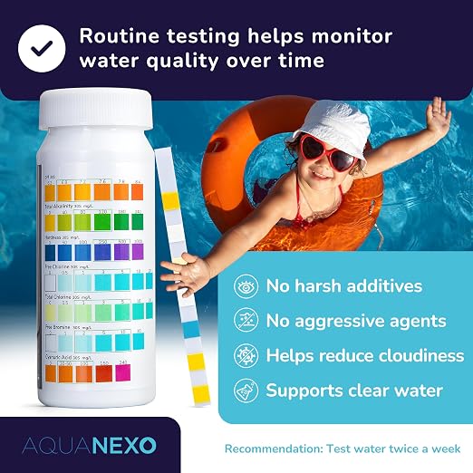 7 in 1 Pool & Spa Test Strips - 100 Strip Water Testing Kit for Swimming Pool, Hot Tub & Spa - Tests Free & Total Chlorine, Bromine, pH, Alkalinity, Hardness, Cyanuric Acid