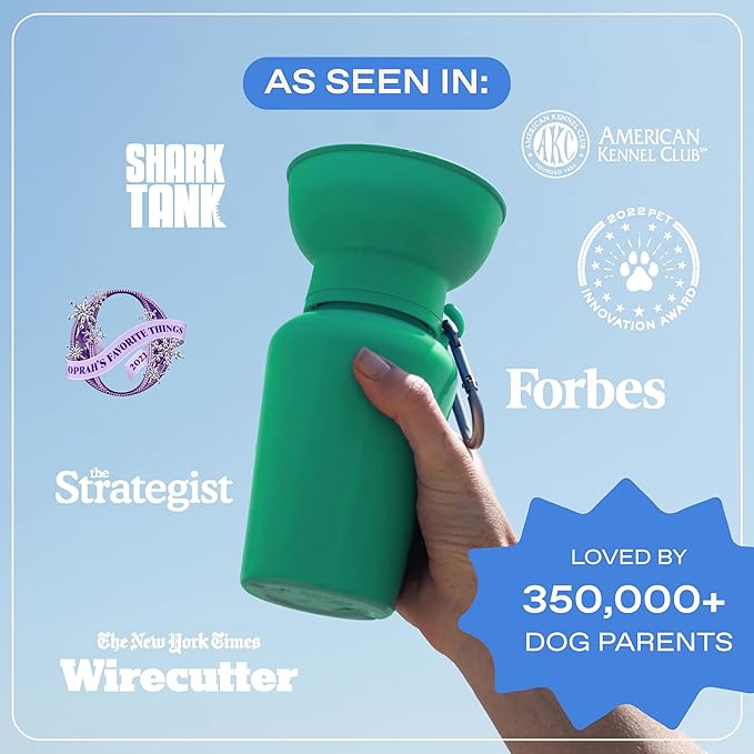 Springer Flip Dog Water Bottle | Portable Drinking Feeder with Foldable Food-Grade Silicone Bowl | One-Hand Squeeze & Leak-Proof | BPA-Free 20oz | Walking, Hiking & Camping | Puppy Essentials