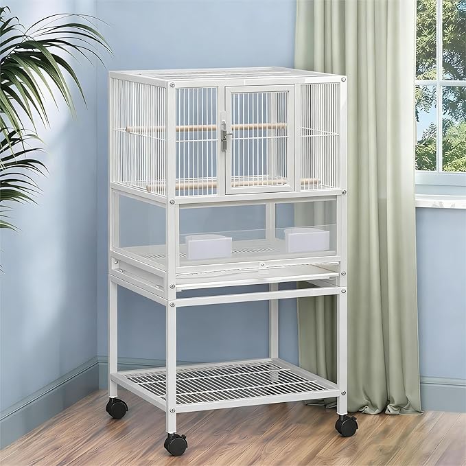 GarveeHome Small Bird Cage with Wheels, 40 Inch Parakeet Cage with Top Stand, 3 in 1 Bird Carrier for Parakeets, Canaries, Lovebirds, Small Quaker, Cockatiels, Budgie, Green Cheek,Conure