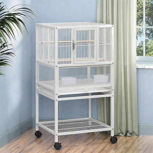GarveeHome Small Bird Cage with Wheels, 40 Inch Parakeet Cage with Top Stand, 3 in 1 Bird Carrier for Parakeets, Canaries, Lovebirds, Small Quaker, Cockatiels, Budgie, Green Cheek,Conure