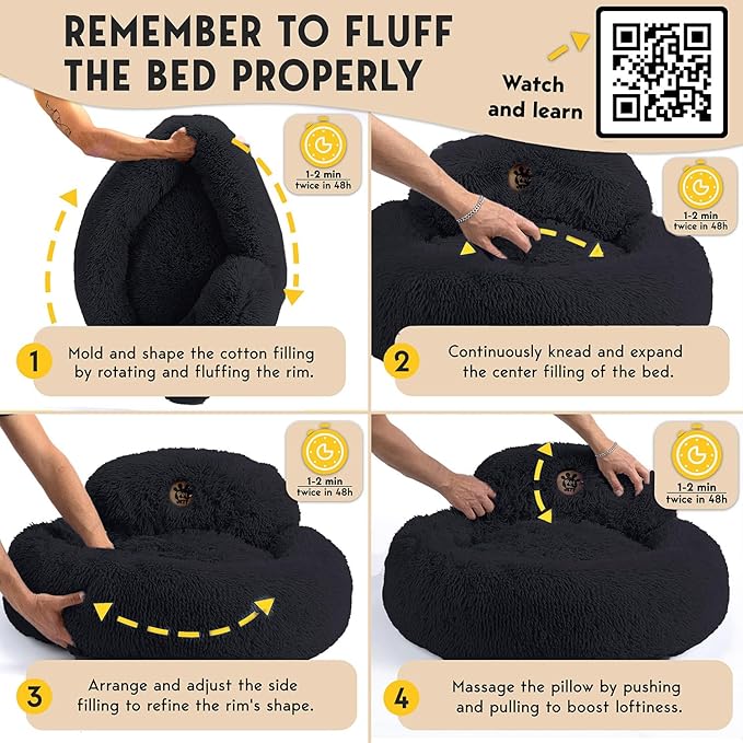 PetJett XL Dog Beds for Large Sized Dog - 45'' Extra Large Dog Bed, Anti-Slip & Washable Super Soft Round Donut Bed, Fluffy Faux Fur Anti-Anxiety Premium Comfort Pet Bed, Fits Dogs up to 120 lbs