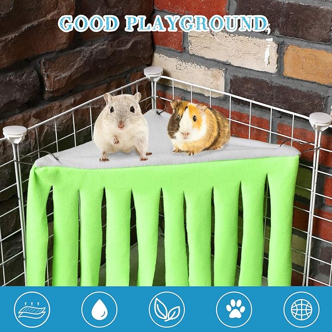 Shappy 2 Pcs Guinea Pig Hideout Hideaway Corner Fleece Toys Cage Accessories Cute Ferret Hammock for Ferrets Chinchillas Hedgehogs Small Pets(Grey with Blue, Grey with Green, Patternless)