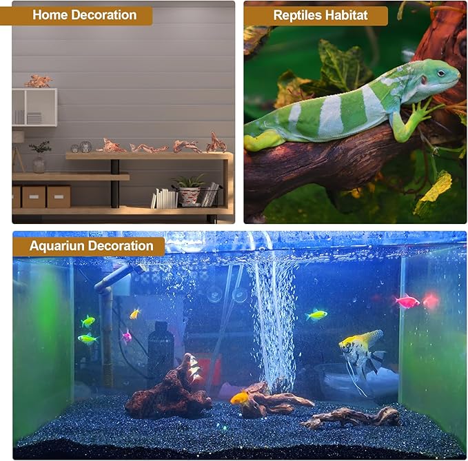 Natural Driftwood Decor for Aquarium Decorations Reptile Tank Accessories, Assorted Wood Branches Decorations on Reptile Fish Tank 2-10" 2 Pcs/4 Pcs/ 5 Pcs/ 6 Pcs (Pack of 5 (3.9 to 6 Inch))