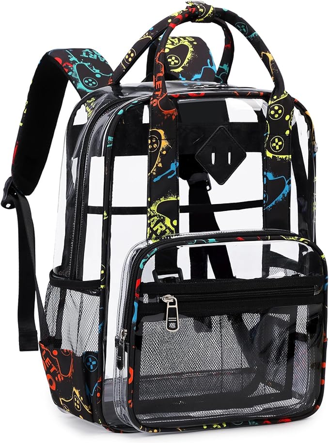MOONBABY Small Clear Backpack for School Transparent Bookbag for Kids Heavy Duty PVC See Through Backpack Stadium Approved