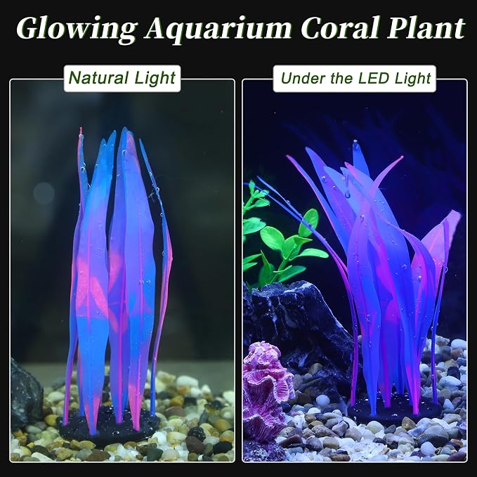 Aquarium Glowing Kelp Plant, Soft Silicone Glowing Decorations Blue 2pcs