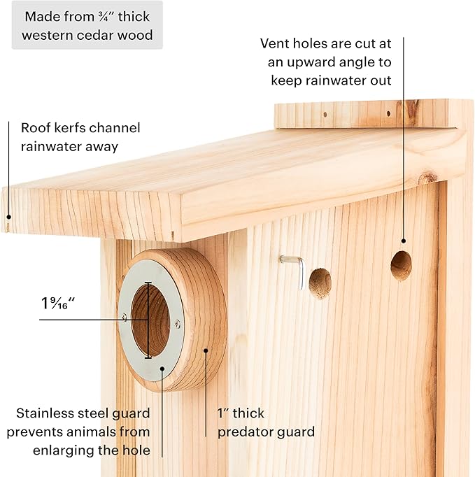WHITEHORSE Bluebird House - Weatherproof Bird House for Outdoors - Cedar Birdhouse Built to NABS Specs - Nest Box for Western Bluebirds, Tree Swallows, Nuthatches & More (22” Floor)