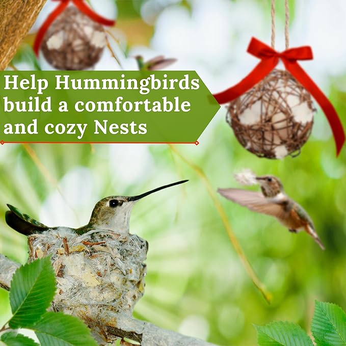 Hummingbird Nesters - Bird Nesting Material Holder for Wild Birds - Humming Bird House Materials Gifts for Bird Watching Nature Lovers - Refillable Outdoor Nesting Station to Build a Nest