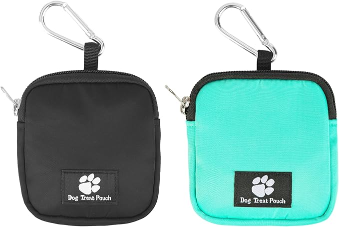 2 Pack Small Dog Treat Carrier Pouch for Leash Dog Training Reward Pouch Snack Bait Bag Puppy Walking Treat Poop Bag Holder, Black & Blue
