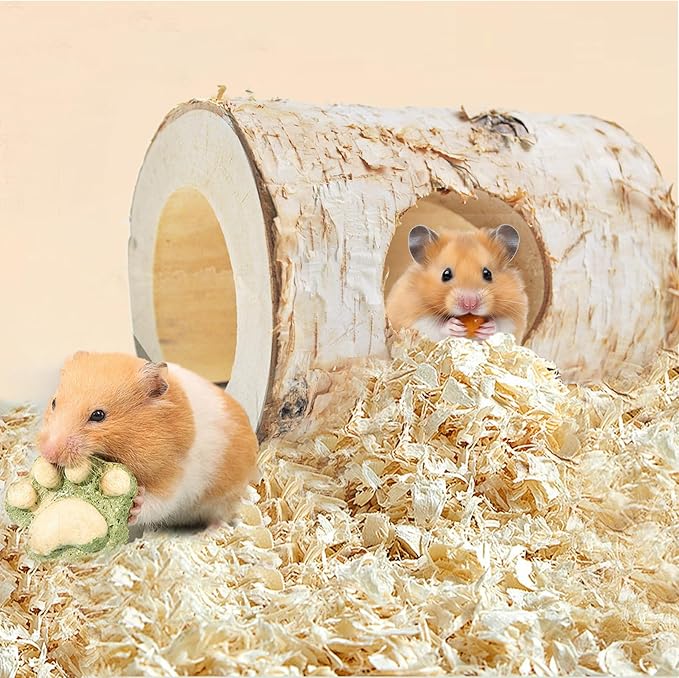 Natural Wooden Hamster Tunnels,Birch Wood Hamster Tube Guinea Pig Hollow Tree Hole Chew Toy Hideout Climbing Pet Cage Accessories for Hamsters Chinchillas Gerbils Dwarf Mice Rats