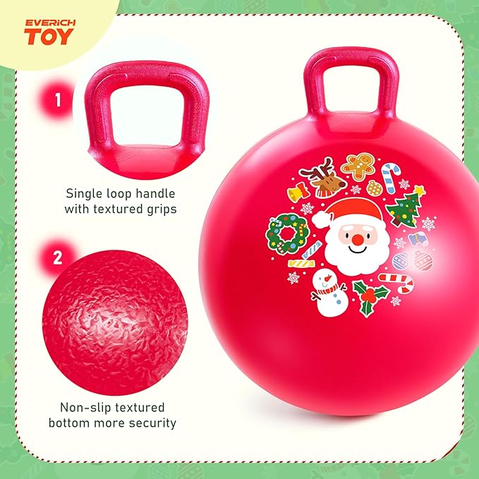 Hopper Ball for Kids 18In Sit On Bouncy Balls with Handle for Indoor Outdoor Active Play, Red Christmas Inflatable Boys Girls Gifts for 4 5 6 7 8 Years Old with Christmas Reindeer Ears