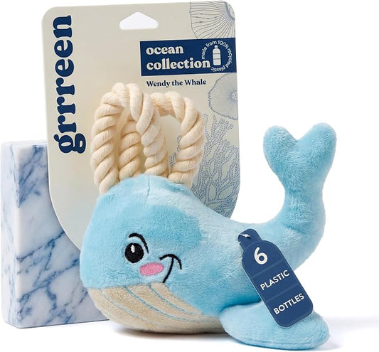 Dog Toys | Plush Whale Stuffed Animal with Rope for Large Dogs | Eco Friendly Jumbo Dog Toy