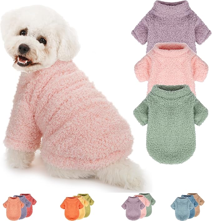 Dog Sweater, 3 Pack Sweaters for Small Dogs Girl, Dog Clothes for Medium Dogs Male or Boy, Ultra Soft and Warm Puppy Coat for Winter Christmas (Large, Light Pink+Lake Green+Light Purple)