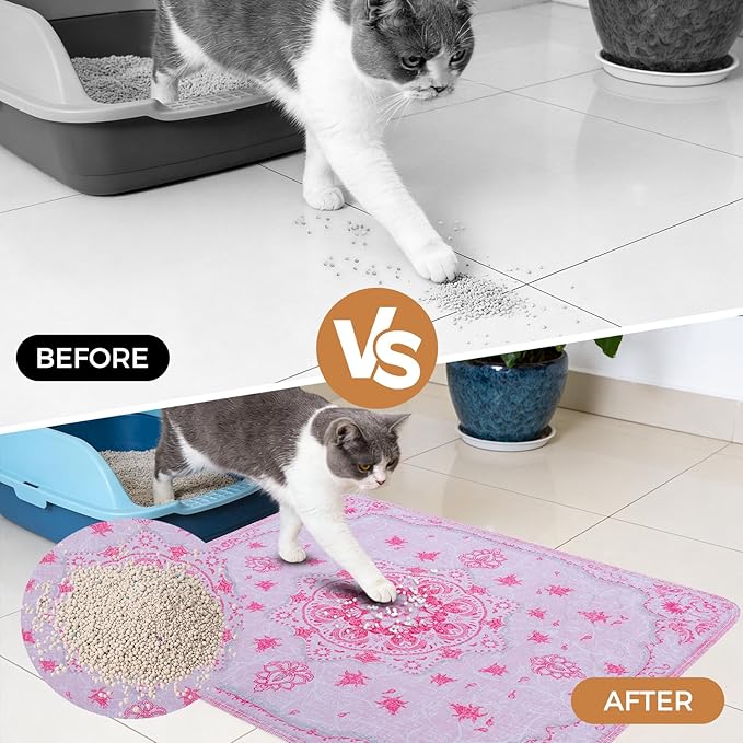 Homimp Cat Litter Mat, Litter Trapping Mat 2 Pack, Contains Mess from Box, Protects Floors,Urine Waterproof,Non-slip,Less Waste Cat Litter Box Mat,Soft on Kitty’s Paws,Washable,Absorbent,Pink 24"X36"