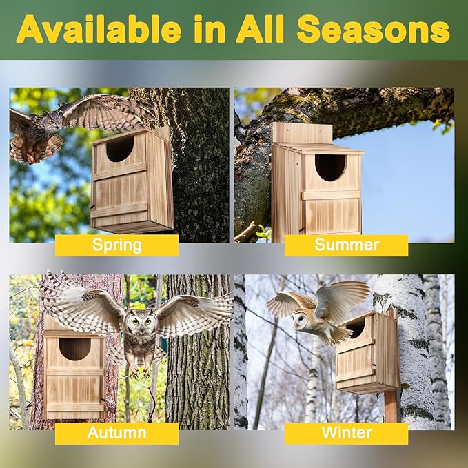 2 Pack Half Round Owl Houses, Bird Houses for Outside, Wooden Owl Nest Box Large Opening Screech Outdoor Bird's Box, for Wildlife Screech, Barred, Great Horned, Barn Owls, Assembly Required