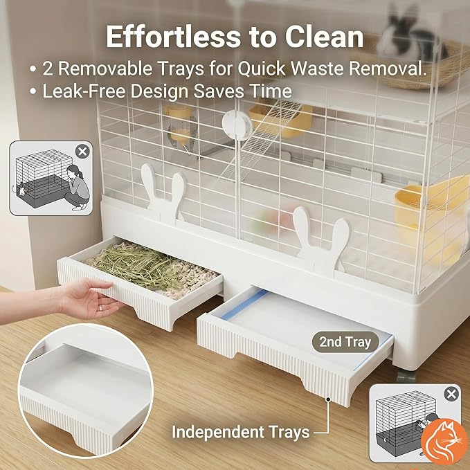 Oneluck Rabbit Cage Indoor,Loft Bunny Hutch with Urine-Proof Wall,Leak-Proof Trays, Wheels 28.7" L x 18.1" W x 25.6" H for Rabbits Chinchillas, Guinea Pig and Small Animal (Small)