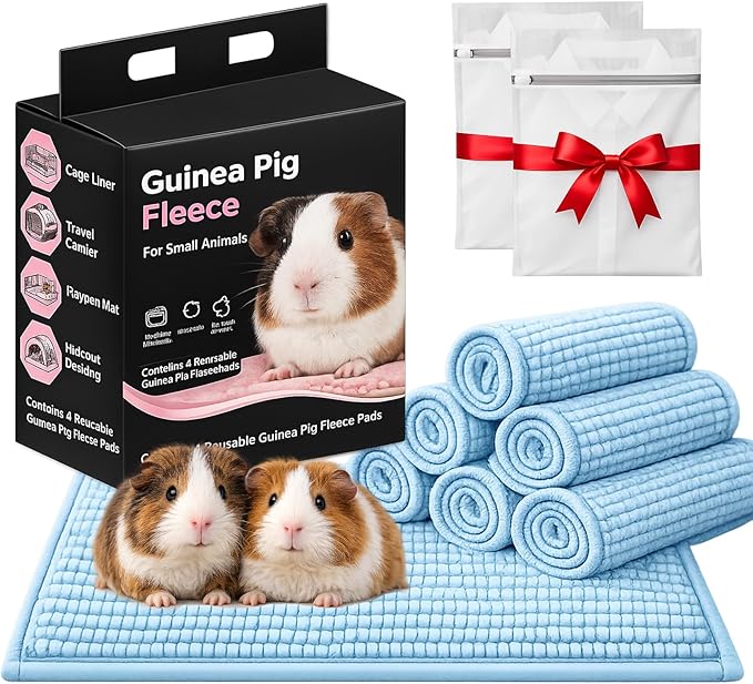 Guinea Pig Fleece, 6 Pack Guinea Pig Cage Liners Washable, 11.81 x 19.69 Reusable Guinea Pig Bedding, Non-Slip Animal Sleeping Mats for Guinea Pig Puppy Bunny Hamster (Blue)