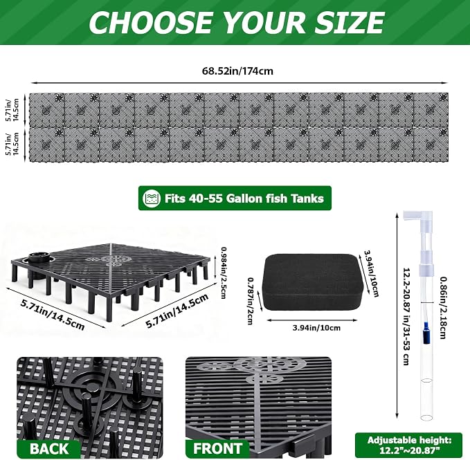 Sieral Undergravel Aquarium Filter for 55-75 Gallon Tanks, 24 Pcs 5.7'' x 5.7'' Plates, Under Gravel System for Clean Water, with 4 Uplift Tube and 1 Filter Cotton, for Fish Tank