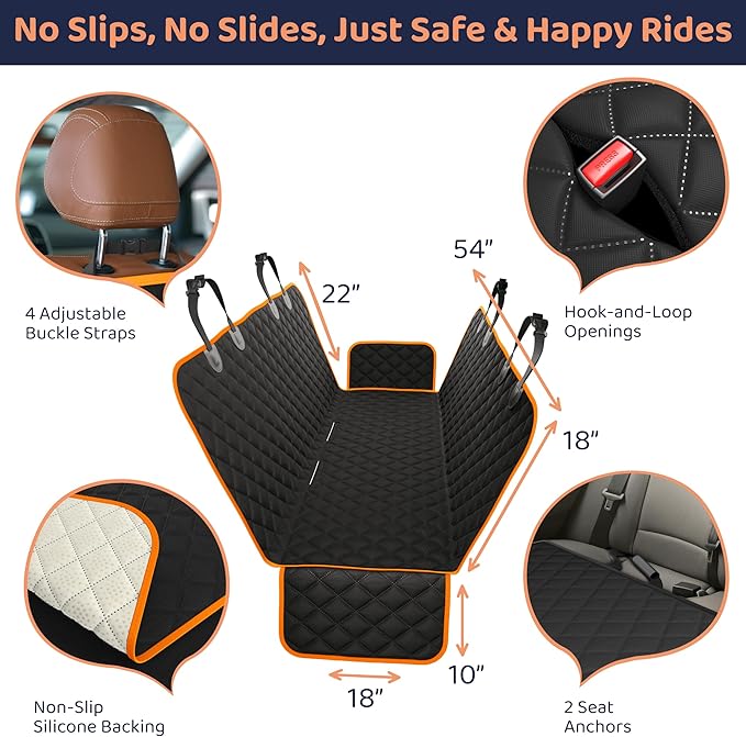 Petloox Dog Car Seat Cover for Back Seat, Waterproof Hammock for Car, SUV & Truck, Non-Slip Backseat Cover for Dogs, Heavy-Duty Dog Hammock Style Seat Protector Pets, Easy to Install & Clean
