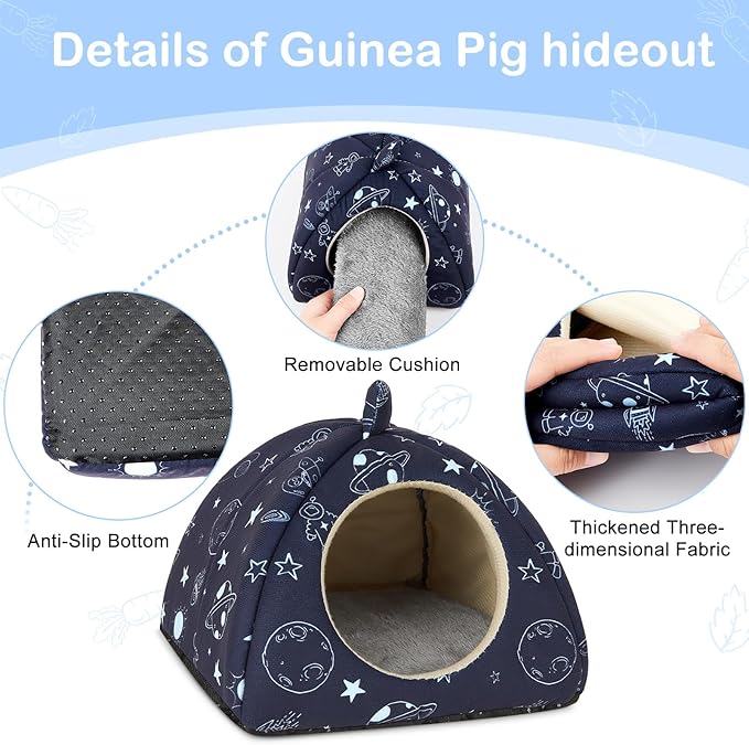 Bienbee Guinea Pig Hideout, Washable Guinea Pig Tunnel Set, 2 Pack Guinea Pigs Toys Guinea Pigs Cage Accessories for Small Animal Mouse Hamster Hedgehogs Rats,Navy Blue Universe