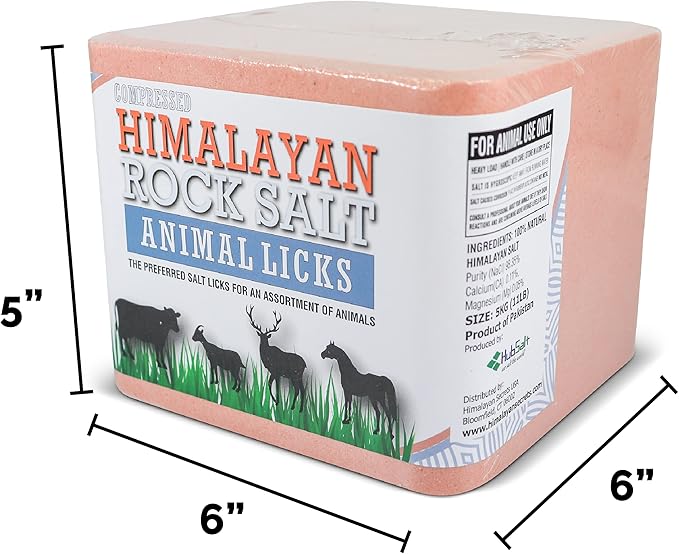 Salt Block for Deer & Horses – Compressed Mineral Salt Lick for Livestock, Cattle & Goats – Himalayan Secrets Pink Rock Salt Block (11LB/5KG, Block w/ Mounting Hole)