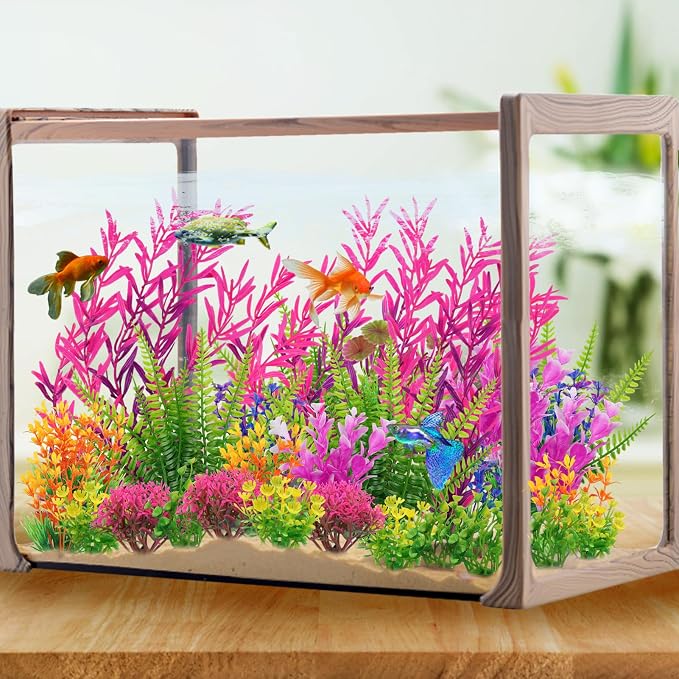 QUOZUO 25 Pack Aquarium Plants, Fish Tank Decor Colorful Plants Artificial Aquarium Decorations for Household and Office Aquarium Simulation, Small to Large