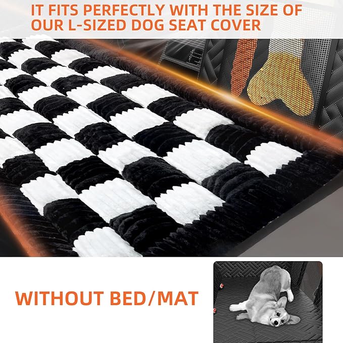 Backseat Pet Bed Mat, Deluxe Dog Seat Covers,Truck Plaid Dog Bed for Car Back Seat, Non-Slip Travel Pet Mat, Back seat Extenders for Car/SUV (for L-Black/White)