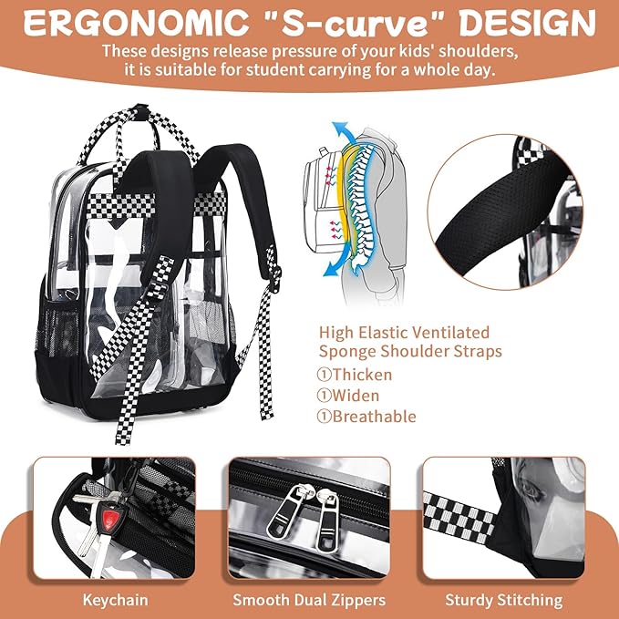 MOONBABY Small Clear Backpack for School Transparent Bookbag for Kids Heavy Duty PVC See Through Backpack Stadium Approved