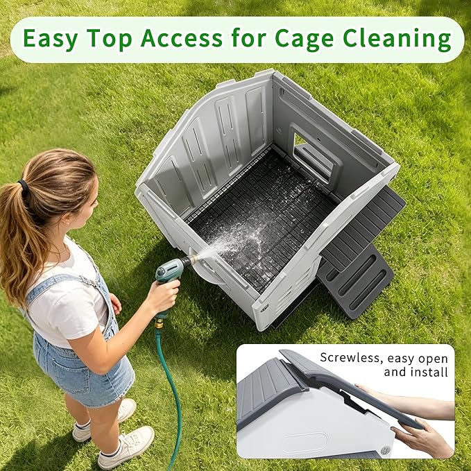 Rockever Plastic Rabbit Cage Outdoor Indoor, Waterproof Rabbit Hutch-Leak-Proof Pull-Out Tray&Chew-Proof, Bunny Cage Guinea Pig Cages, Easy-Clean & Ideal for Small Animal