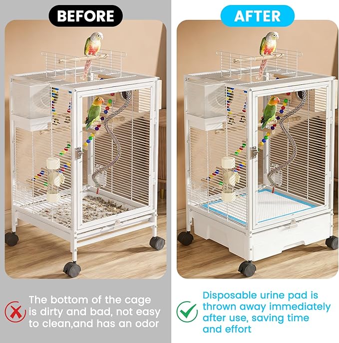 50 Pcs Bird Cage Liners, 17.7x23.6 Inch Disposable Absorbent Pads for Small Animal Enclosure Care