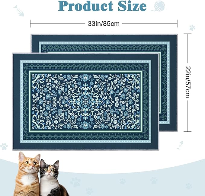 Bienbee Cat Litter Mat, 2PCS 33"x22" Machine Washable Litters Box Mats Non-Slip &Waterproof Cat Litters Trapping Mats Easy to Clean Mat for Litter Box Less Waste Protects Floors Navy Blue L