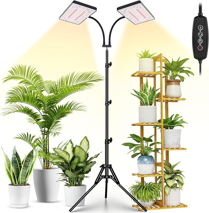 LBW Grow Lights for Indoor Plants, 428 LEDs Full Spectrum Plant Light | 2-Head Grow Lamp, 3/6/12H Timer, 6 Brightness Levels, 3 Switch Modes, 68" Height Adjustable Stand