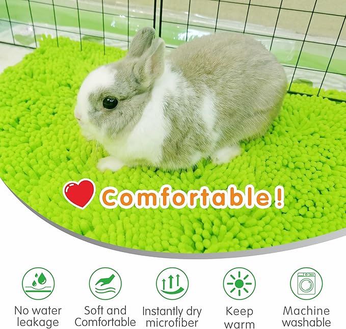 Guinea Pig Cage Liner Bedding 2 PCS, Washable Guinea Pig Bed Mat, Extra Absorbent Rabbit Pee Pad Reusable, Non-Slip Fleece Blanket for Bunny and Small Animal Cage Accessories (Green, 24"x16")