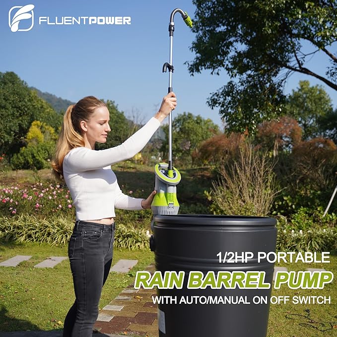 FLUENTPOWER 1/2HP Rain Barrel Pump, 1050GPH Submersible Water Pump with Float Switch and 26ft Cable, Drainage Water from Hot Tub Cellars Rain Barrel Ponds Pools