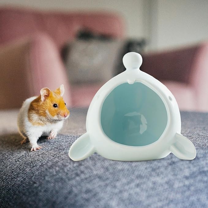 Ceramic Hideout for Hamsters, Cave Shelter for Small Pets, Blue
