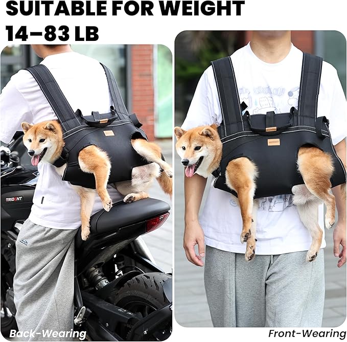Dog Lift Harness Backpack Carrier for Large Dogs, Full Body Sling with Handle, Dog Harness for Joint Injuries, Arthritis, Ideal for Stairs, Elderly Dogs (Black Large 20-29 LBS)