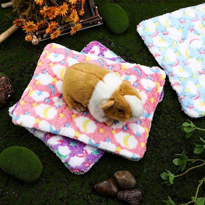 Jetec 3 Pcs Bunny Guinea Pig Beds Soft Bunny Mats Warm Guinea Pig Mat Small Animal Bed Pads Fleece Sleeping Pads for Indoor Rabbit Hamster Squirrel Hedgehog Chinchilla(Fleece,Moon,Colorful)