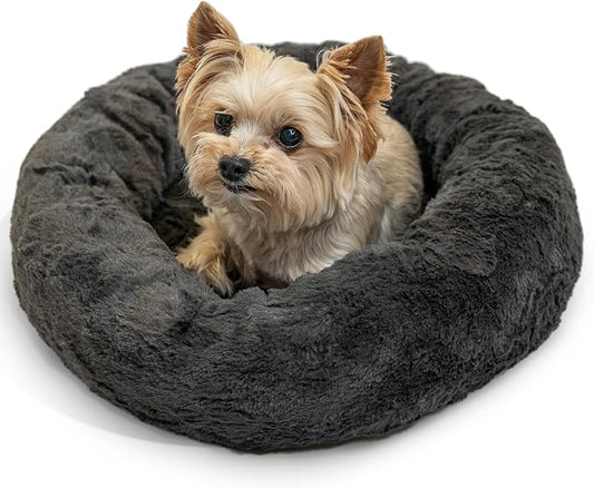 Best Friends by Sheri The Original Calming Donut Dog Bed for Extra-Small Dogs up to 10 lbs, Lux Faux Fur, Mink Dark Gray, 18" x 18"