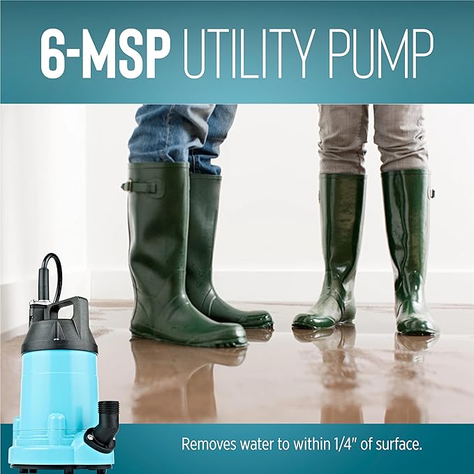 Little Giant 6-MSP 115V, 1/3 HP Manual Aluminum Utility Pump, 10' Cord | 2130 GPH, General Water Transfer/Circulation, Submersible, Epoxy-Coated, No Switch, Fits 3/4" Garden Hose, 14942783