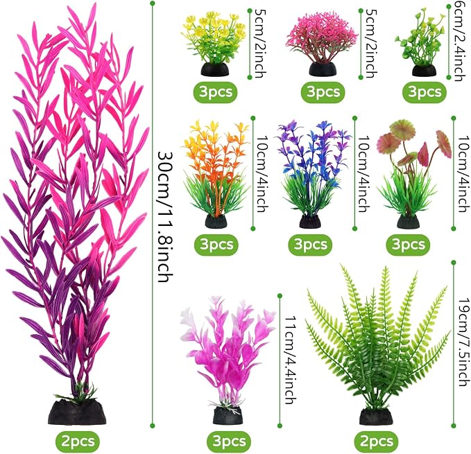 QUOZUO 25 Pack Aquarium Plants, Fish Tank Decor Colorful Plants Artificial Aquarium Decorations for Household and Office Aquarium Simulation, Small to Large
