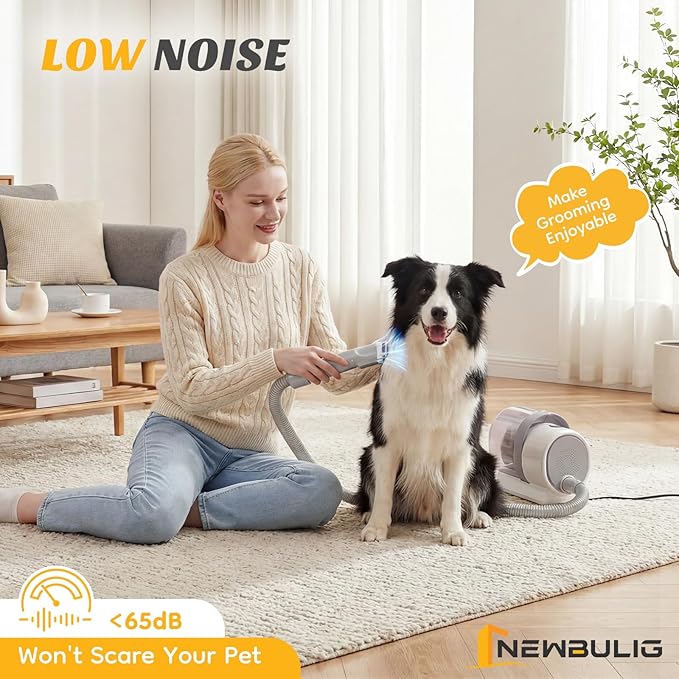 NEWBULIG 5-in-1 Pet Grooming Vacuum Kit, 2.5L Dust Cup, 3 Suction Modes and 5 Groomer Tools, Dog Clippers with Cordless Low Noise for Cats, Dogs Other Animals Hair Trimmer