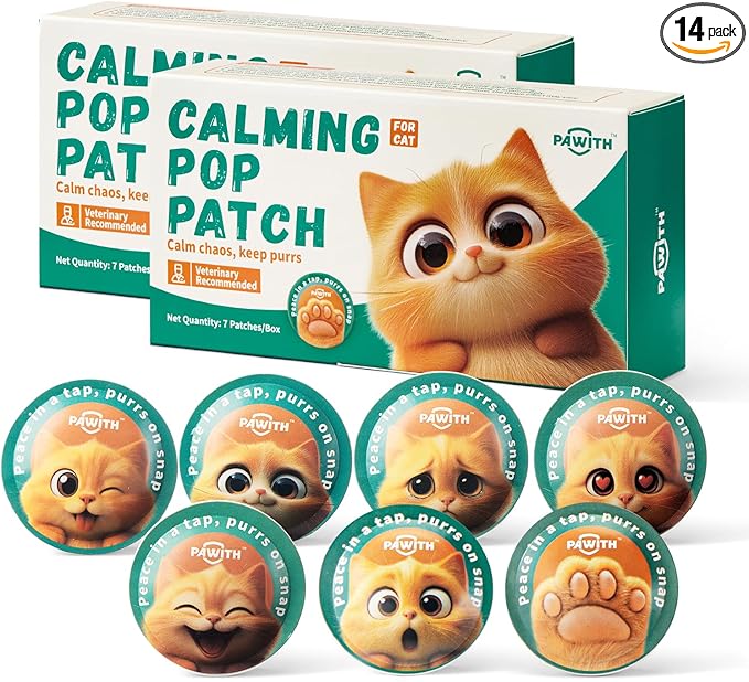 Calming Pop Patch for Cat Travel – Pheromone Diffuser for Cats Reduces Anxiety & Stress-Related Behaviors in Cats & Kittens, Long-Lasting, No Electricity Needed, More Convenient Than Sprays