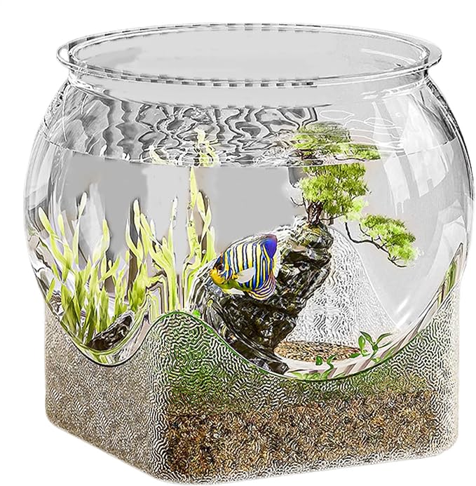 Fish Bowl P-lastic, Clear Round Shatterproof Desktop Aquarium Betta Fish Bowl for Centerpiece Home Decor