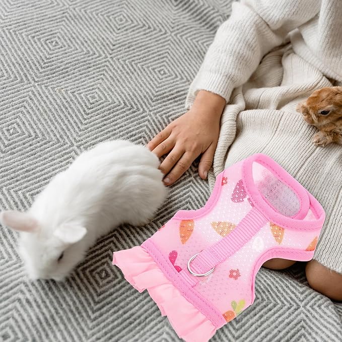 Adjustable Small Pet Harness Leash Set, Breathable Mesh Bunny Vest Harness with Wear-Resistant Leash, Pink S Size for Outdoor Rabbit and Guinea Pig Walking