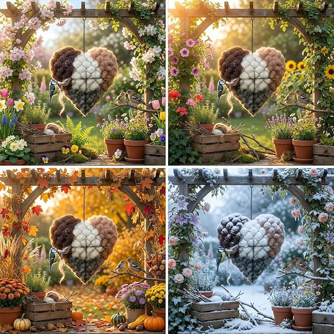 Handmade Alpaca Fiber Bird Nesting Heart, Heart-Shaped Hummingbird nest that can be Filled with Nesting Material, Winter Tree Shelter for Wild Bird, Bird's Nest Material Storage Box