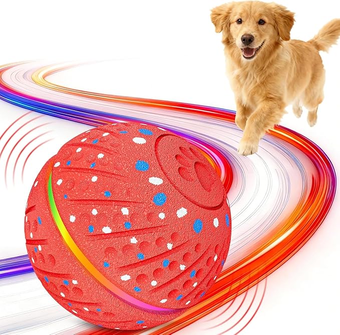 Interactive Dog Toys Dog Ball – 3 Play Modes Smart Moving Bouncing Dogs Ball, E-TPU with RGB Lights, Automatic Rolling Dog Toy for Small Medium Dogs to Keep Them Busy and Boredom Relief (Red)
