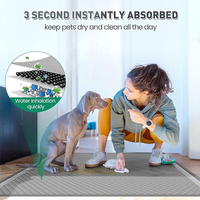 Boscute Charcoal Super Absorbency Puppy Pads, Activated Carbon Odor-Control XL 28"x34" Leak-Proof Pet Training Pee Pads, Disposable Potty Pads for Dogs Cats, Rabbits 150Counts