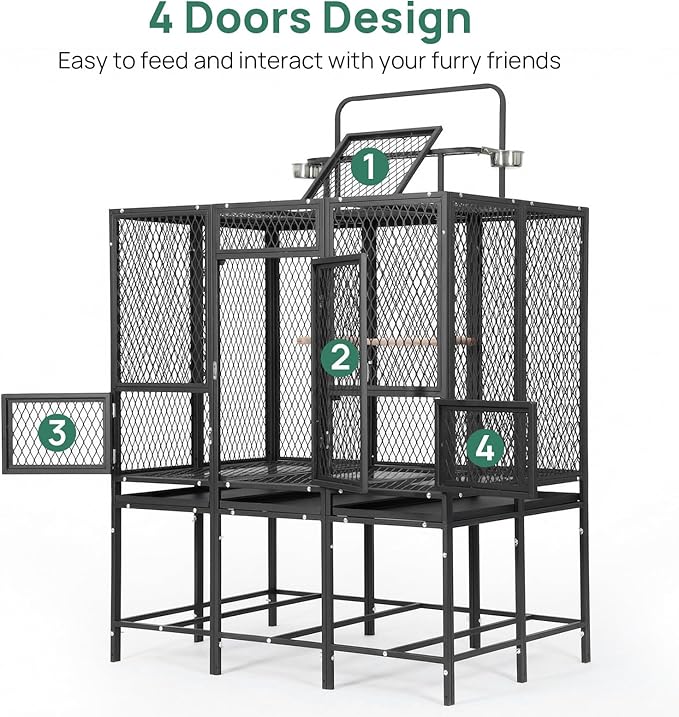 44" W X 65" H Massive Bird Cage with Playtop, Extra Wide Heavy Duty Carbon Steel Flight Cage, Rust-Proof Panoramic Aviary for Parrots Cockatiels, Strong Diamond Mesh, Indoor Outdoor